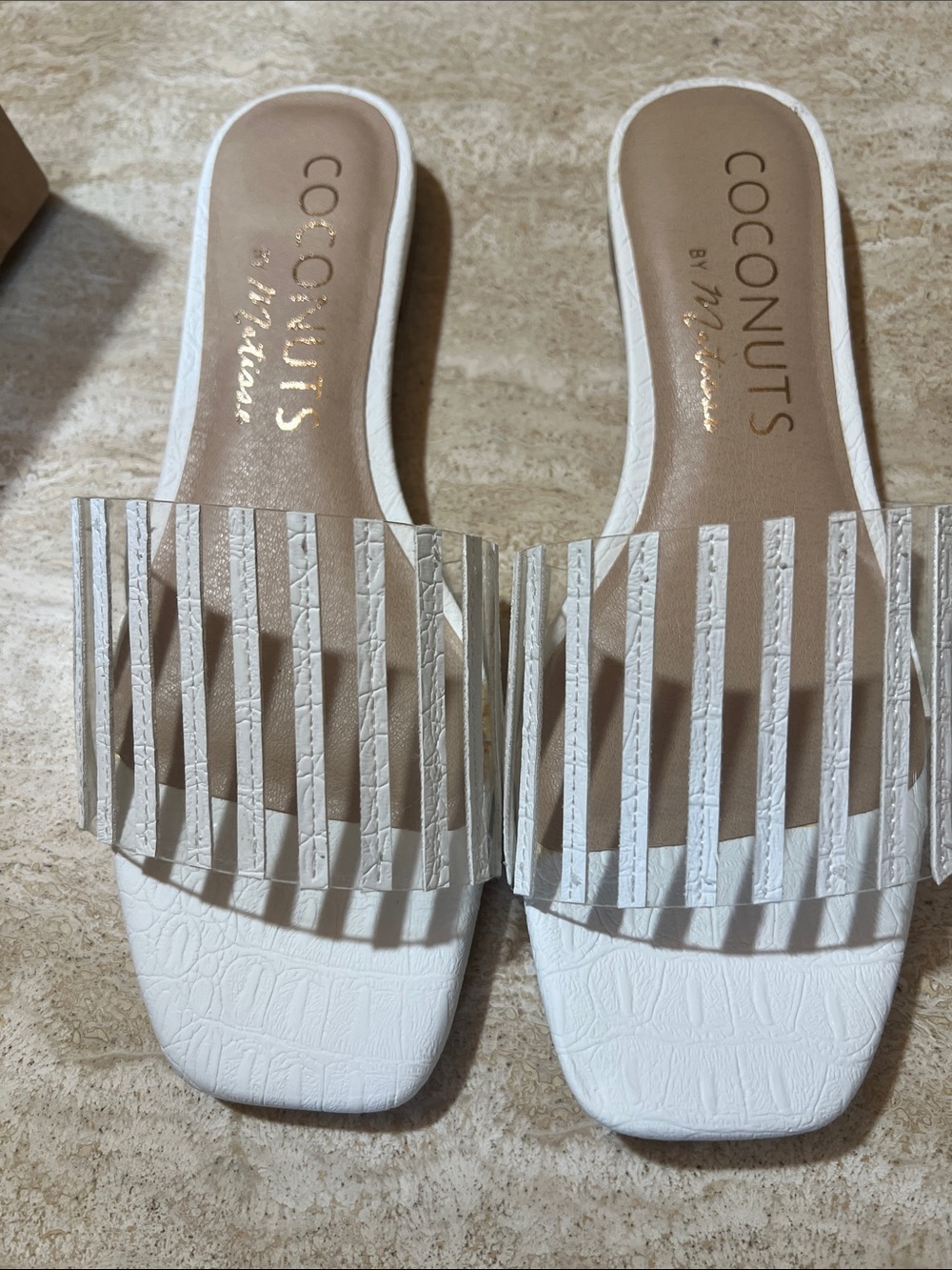 Coconuts by Matisse White Croc-Textured Fringe Slide Sandals
